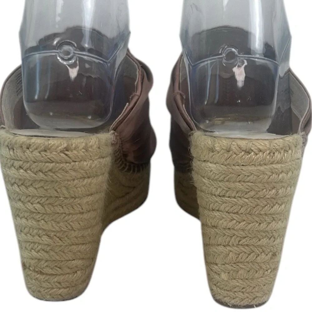 Kenneth Cole Odele 2 Satin Blush Fringe Braided Espadrille Wedge Sandals SZ 7.5